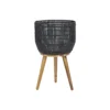 Black Round Resin Planter & Stand Set with Wood Legs - Image 3