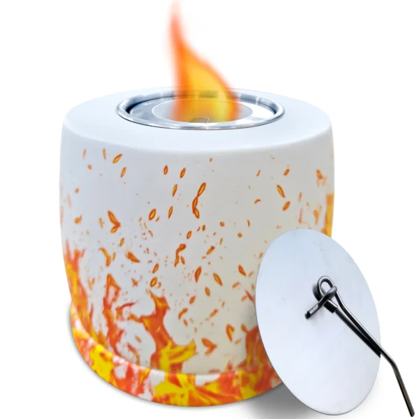 White Concrete Bio Ethanol Fire Pit - Indoor/Outdoor, Portable